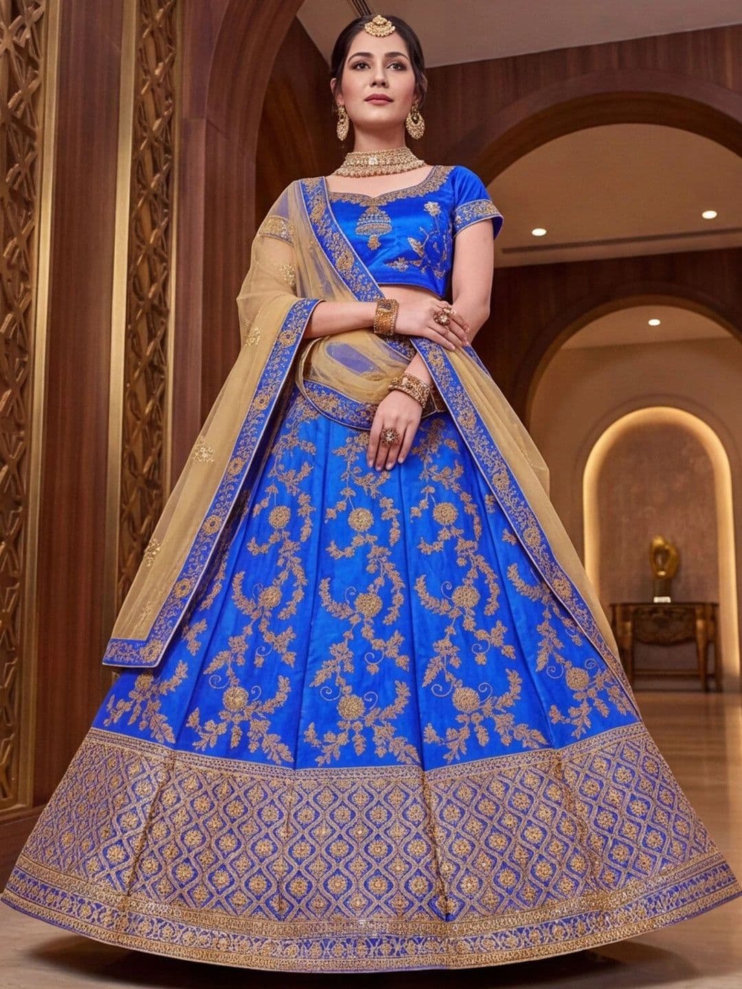 Mitera Embroidered Semi-Stitched Lehenga & Unstitched Blouse With Dupatta thumbnail 4