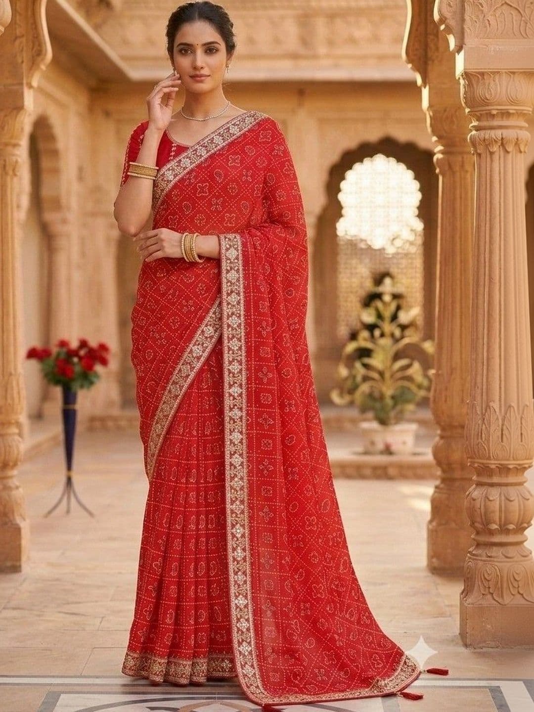 SmileyFashion Bandhani Embroidered Art Silk Designer Bandhani Saree thumbnail 3