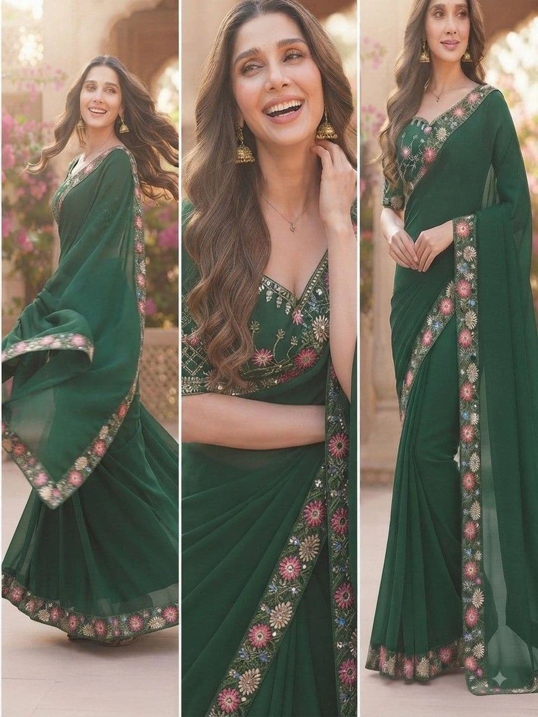 SmileyFashion Floral Embroidered Art Silk Saree thumbnail 3