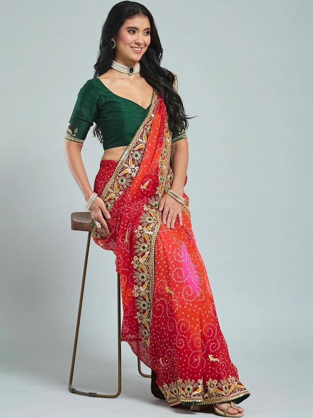 SAMANTHA Bandhani Embroidered Poly Georgette Bandhani Saree thumbnail 4
