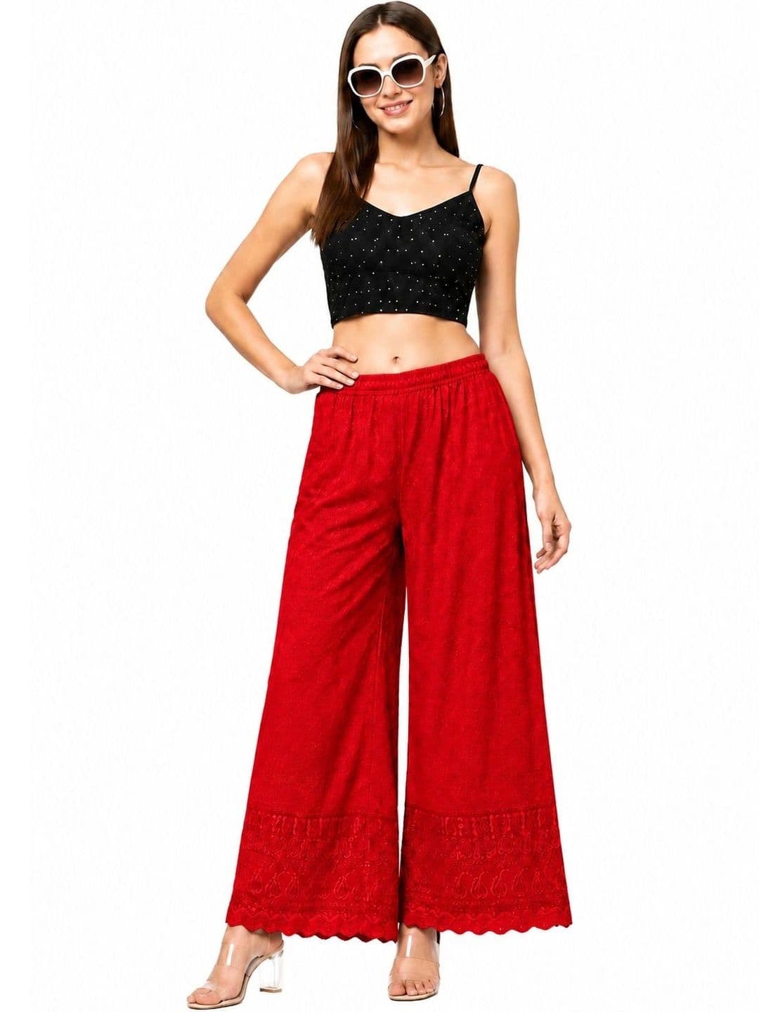 Threadbloom Women Embroidered Knitted Ethnic Palazzos - view 1