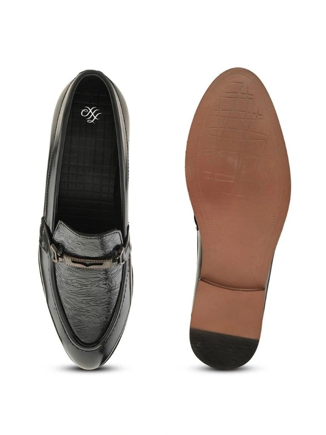 House of Pataudi Men Textured Black Bit Loafers thumbnail 6
