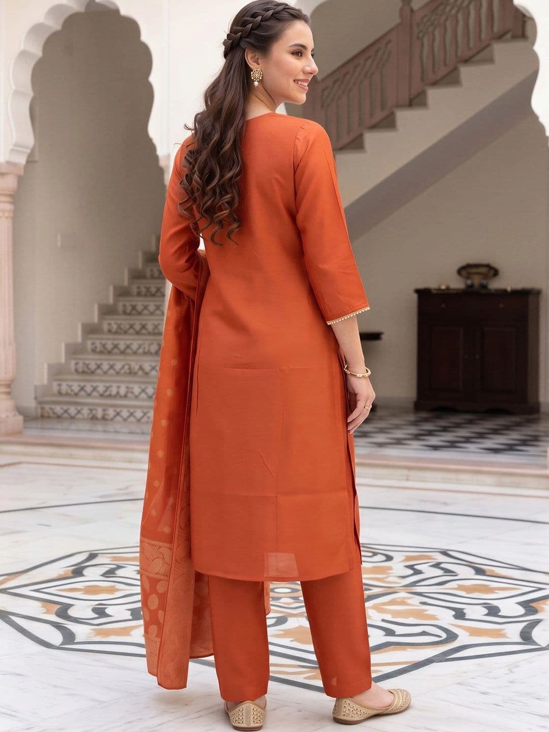 Indo Era Women Ethnic Motifs Embroidered Regular Thread Work Kurta with Trousers & With Dupatta thumbnail 4