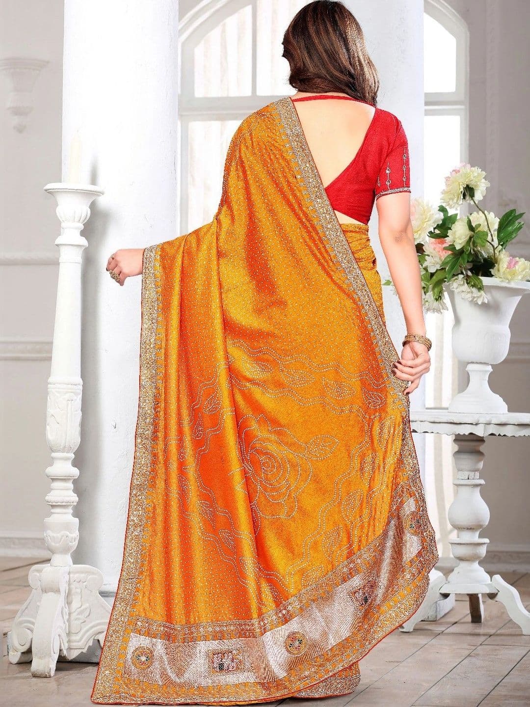 SmileyFashion Embellished Embroidered Art Silk Designer Saree thumbnail 3
