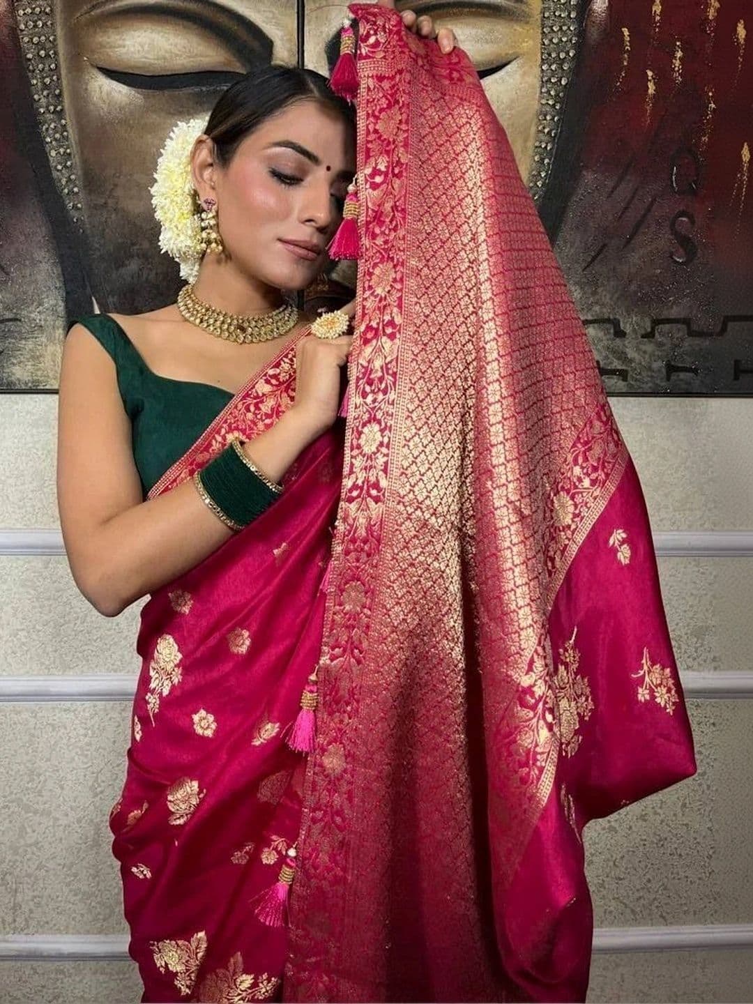 revika Woven Design Zari Art Silk Designer Kanjeevaram Saree thumbnail 4