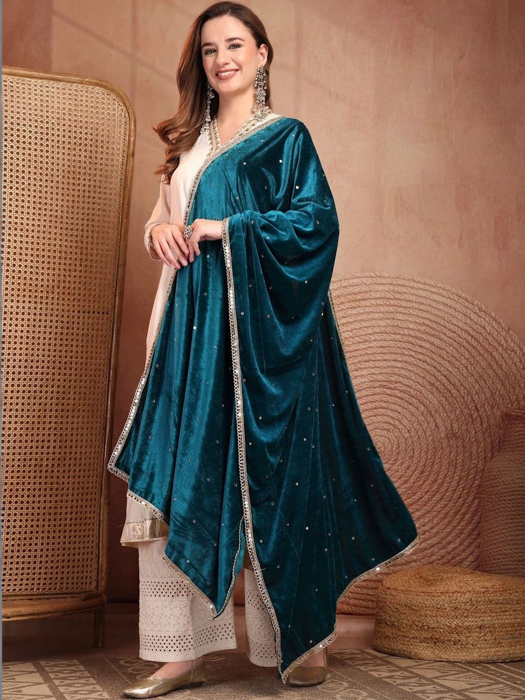 Clora Creation Velvet Dupatta with Mirror Work thumbnail 5