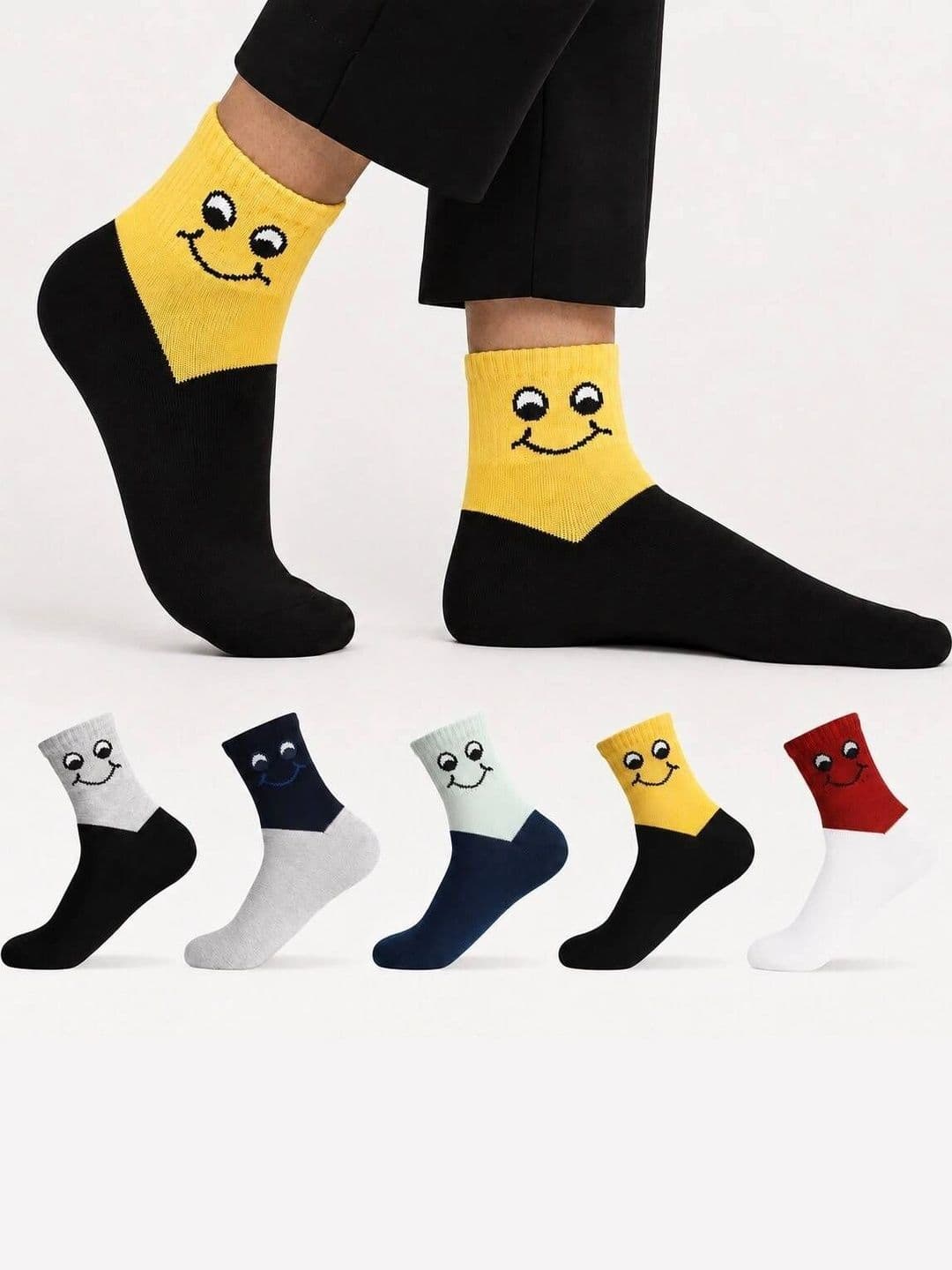 MERCEHIVE Men Pack of 5 Cotton Assorted Colourblocked Above Ankle Socks thumbnail 4