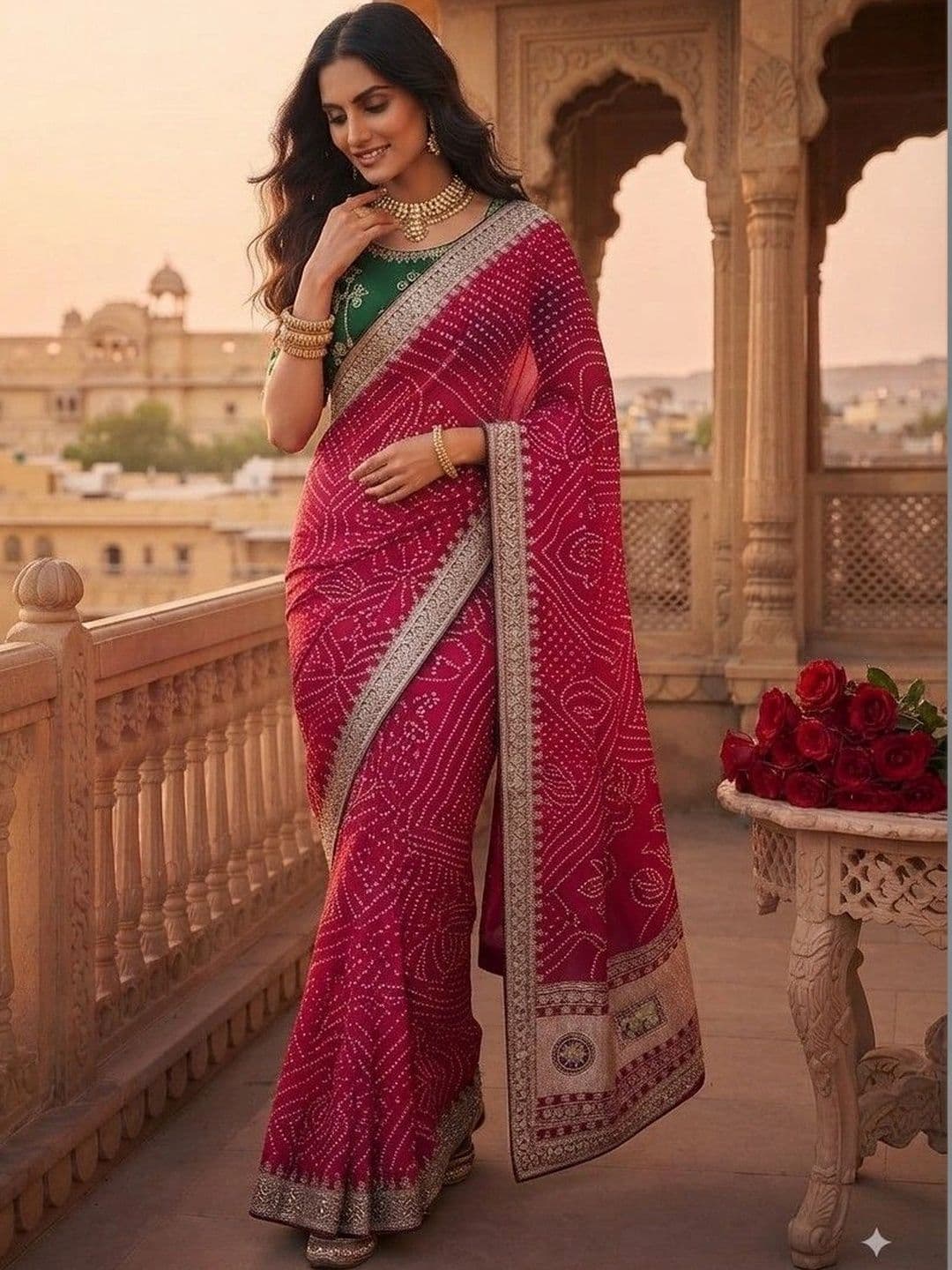 SmileyFashion Bandhani Embroidered Art Silk Designer Saree - view 1
