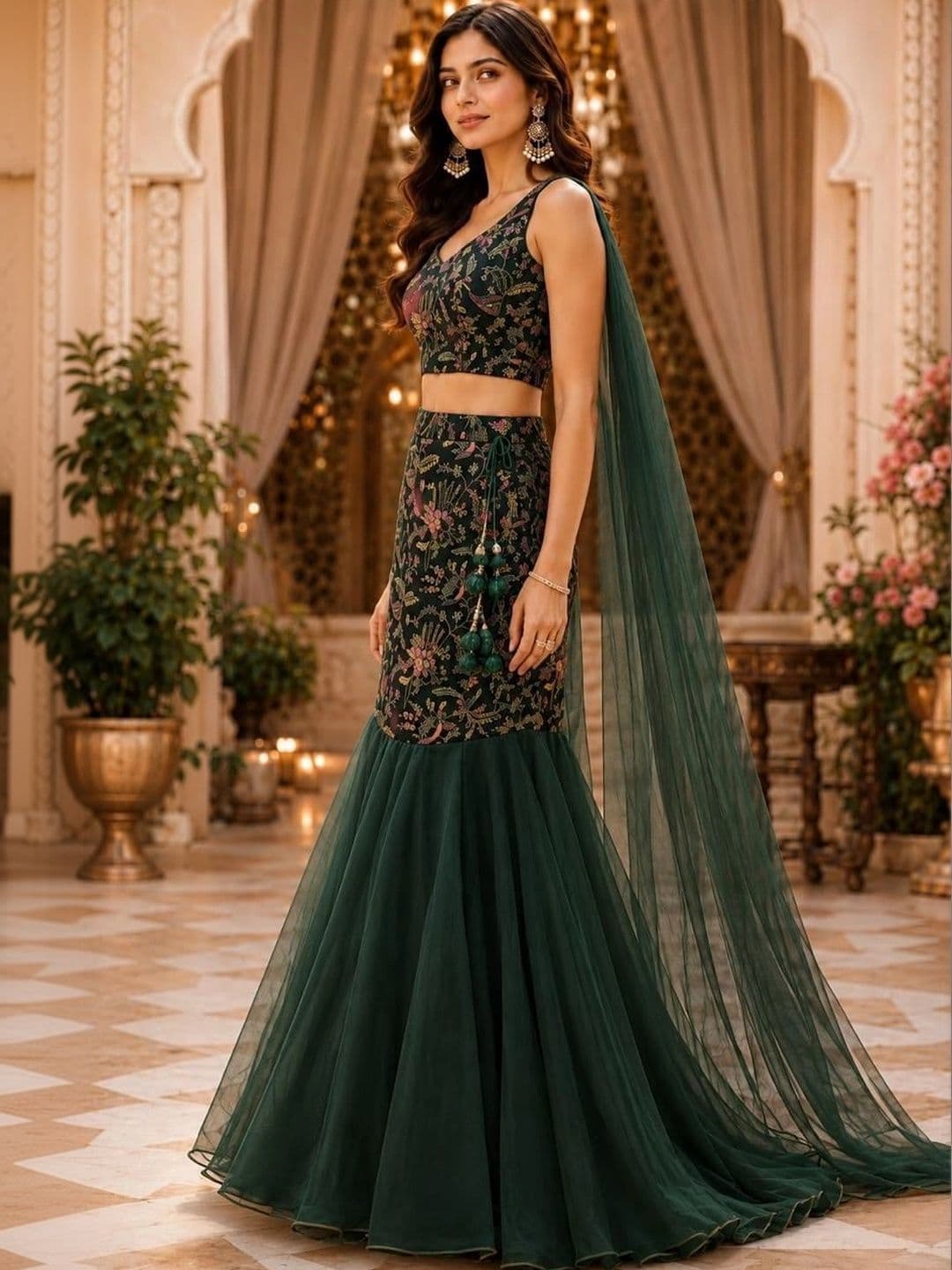 Indi Kal Women Embroidered Thread Work Lehenga & Blouse With Dupatta thumbnail 5