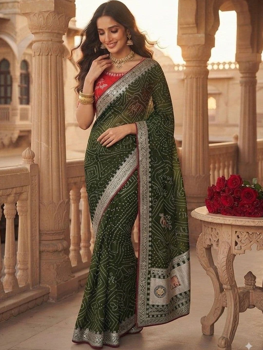 SmileyFashion Bandhani Embroidered Art Silk Designer Saree - view 1