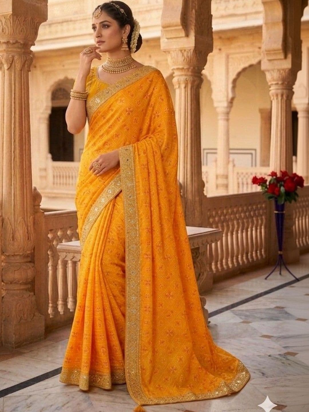 SmileyFashion Bandhani Embroidered Art Silk Designer Bandhani Saree thumbnail 4