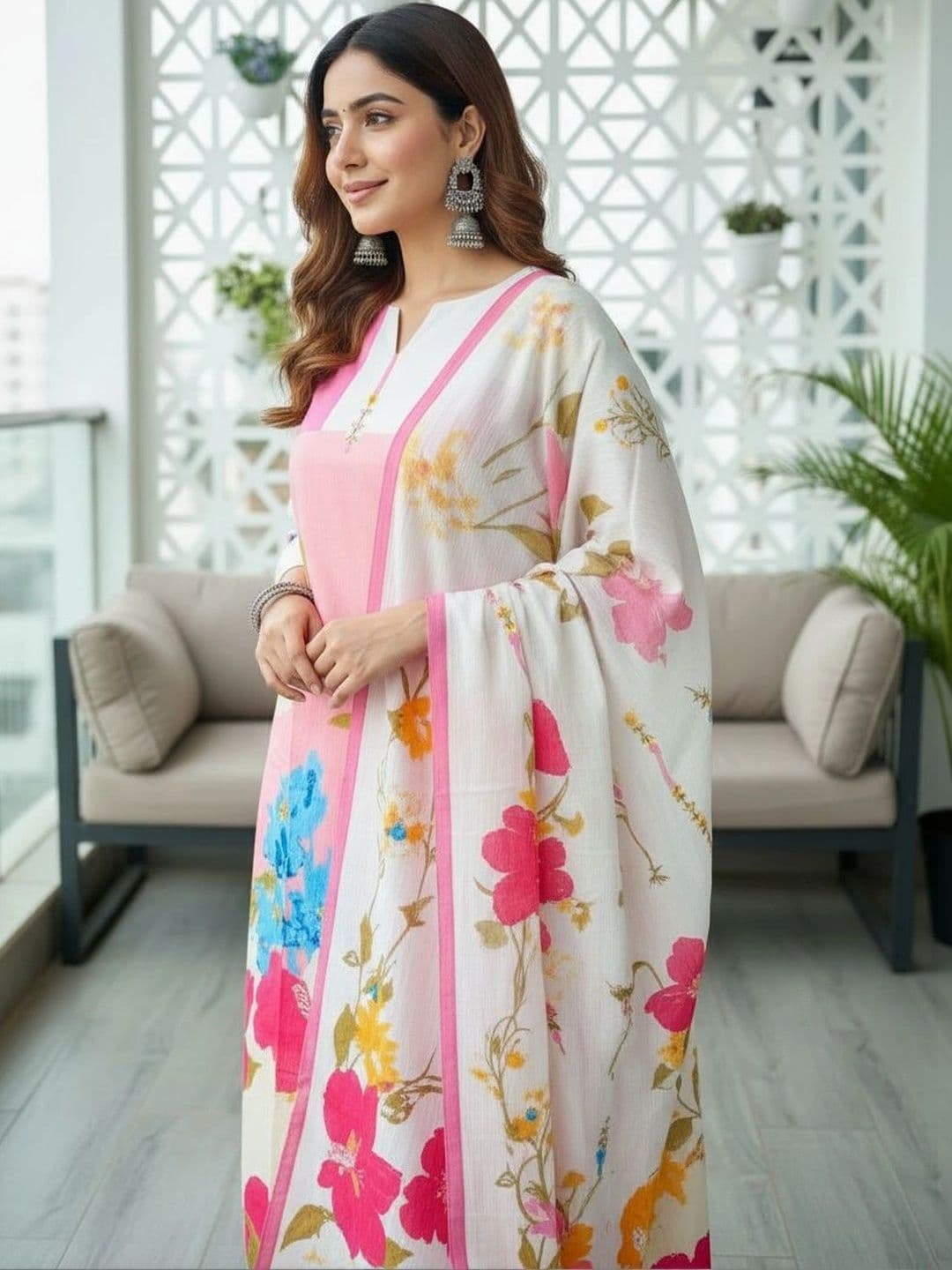 Anouk Women Floral Printed Regular Pure Cotton Kurta with Trousers & With Dupatta thumbnail 3