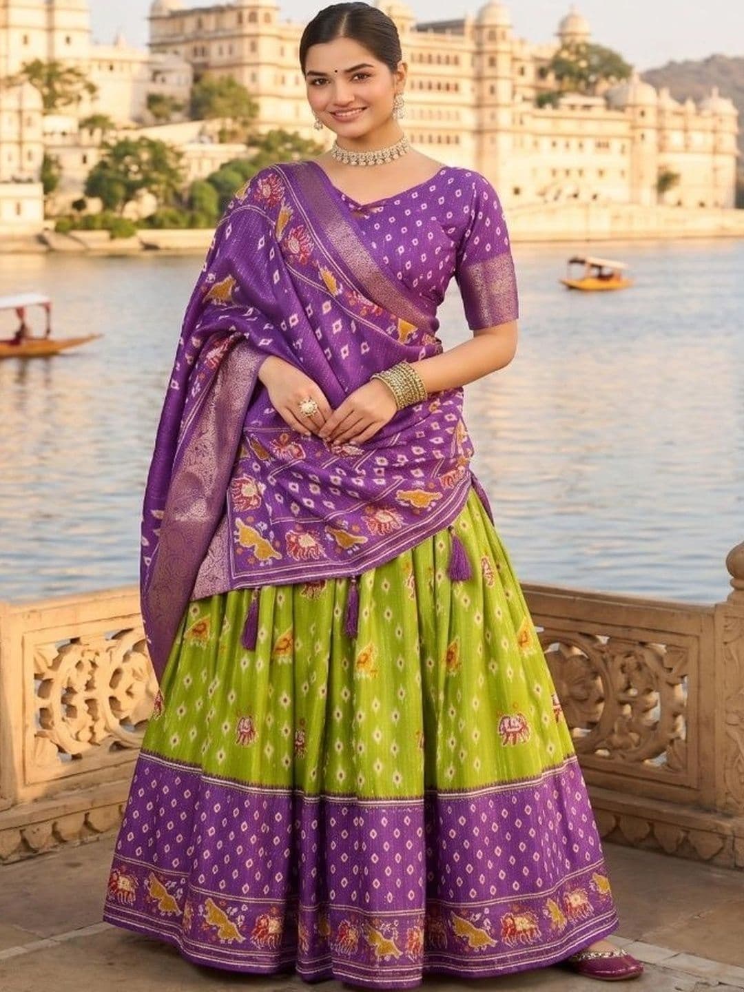 Anouk Women Embellished Ikat Semi-Stitched Lehenga & Unstitched Blouse With Dupatta thumbnail 4