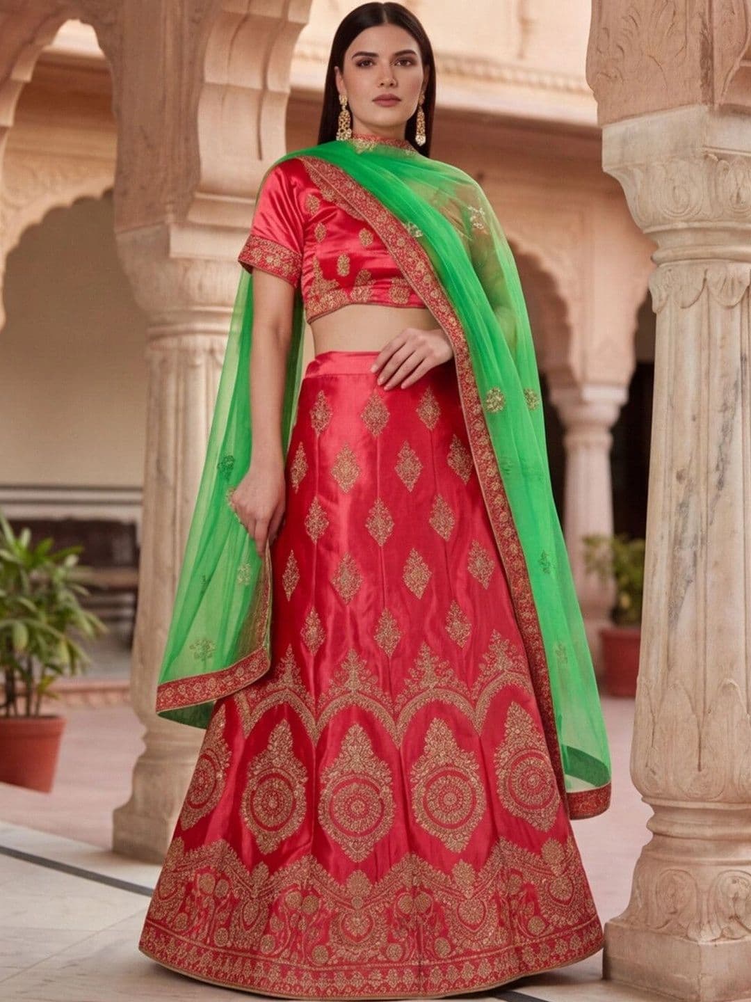 Mitera Embroidered Semi-Stitched Lehenga & Unstitched Blouse With Dupatta thumbnail 2