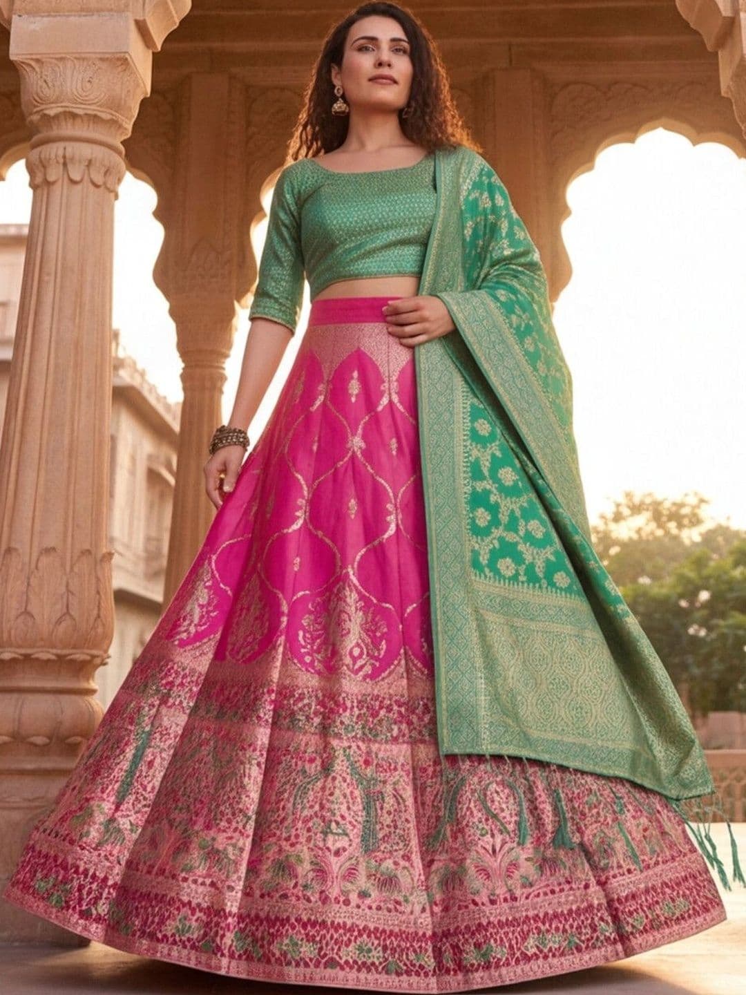 Mitera Semi-Stitched Lehenga & Unstitched Blouse With Dupatta thumbnail 4