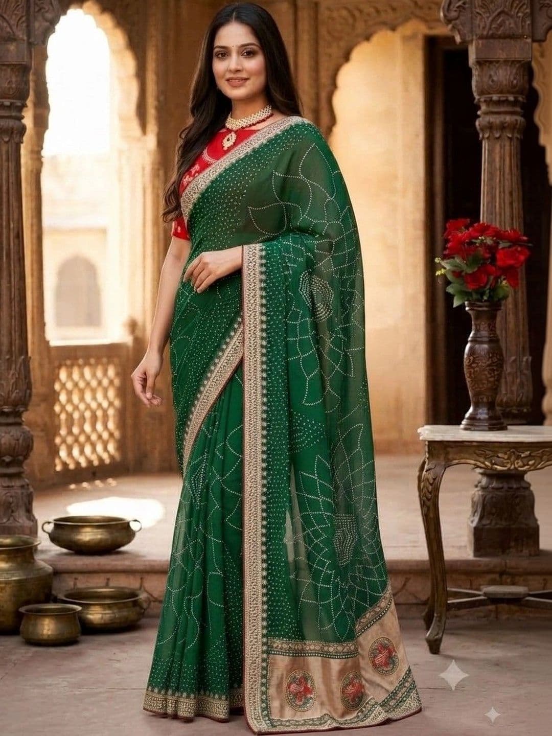 SmileyFashion Bandhani Embroidered Art Silk Designer Saree thumbnail 5