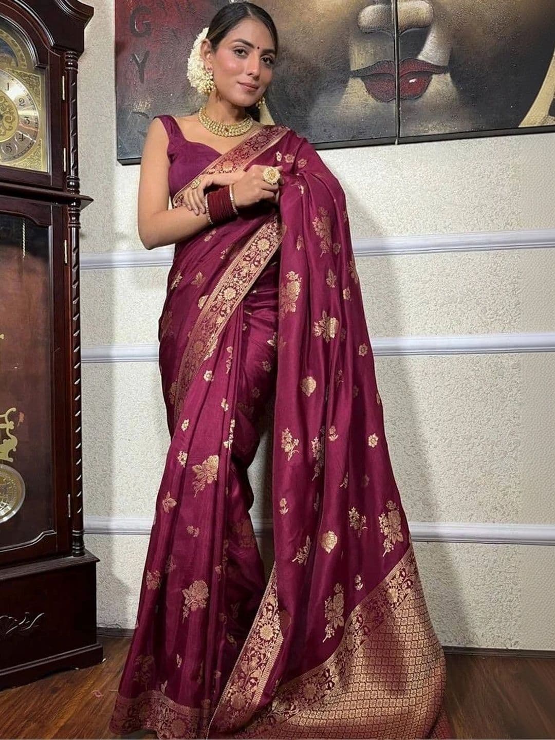 revika Woven Design Zari Art Silk Designer Kanjeevaram Saree thumbnail 2