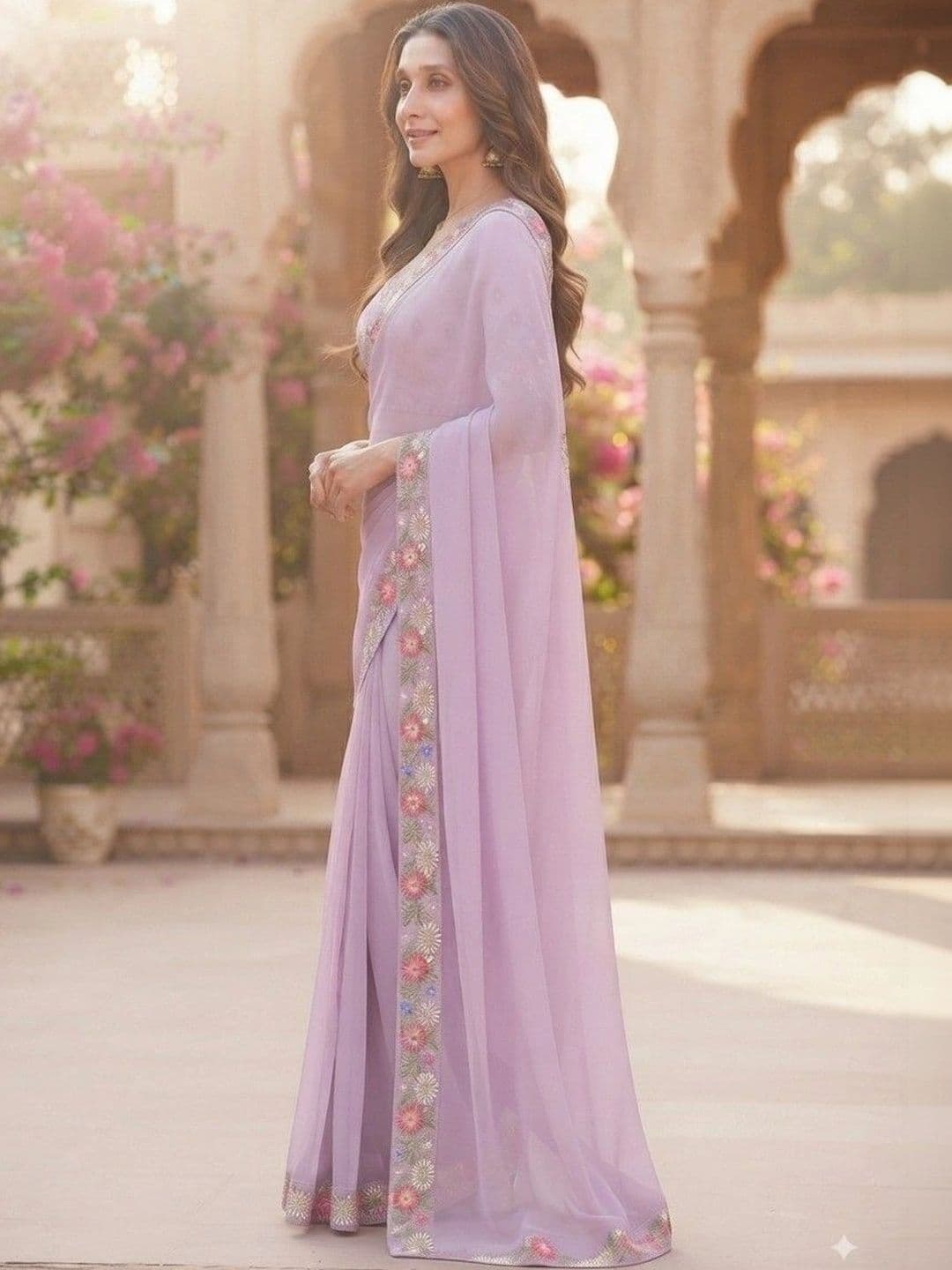 SmileyFashion Floral Embroidered Art Silk Saree thumbnail 5