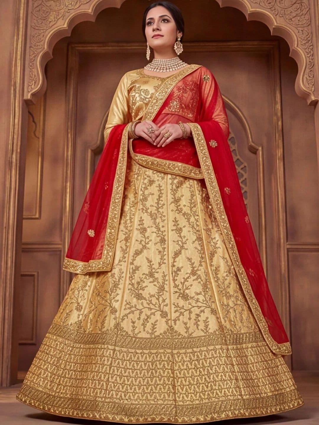 Mitera Embroidered Semi-Stitched Lehenga & Unstitched Blouse With Dupatta thumbnail 2
