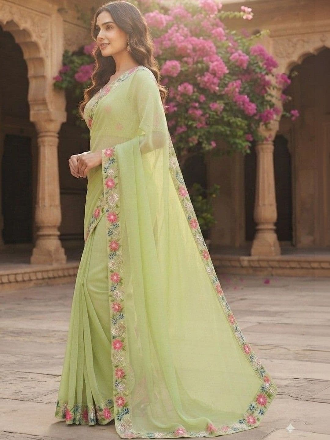SmileyFashion Floral Embroidered Art Silk Saree thumbnail 4
