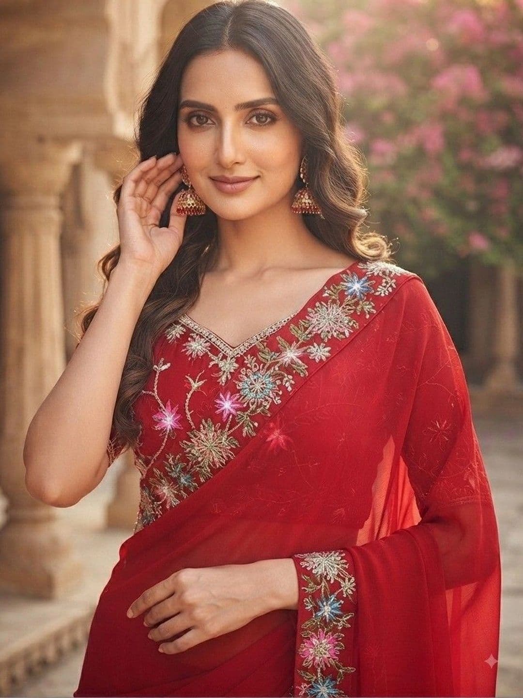 SmileyFashion Floral Art Silk Saree thumbnail 4