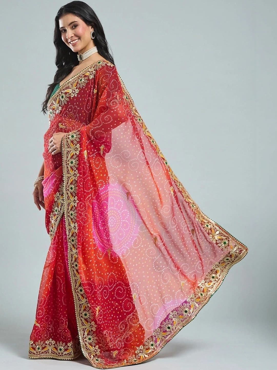SAMANTHA Bandhani Embroidered Poly Georgette Bandhani Saree thumbnail 3