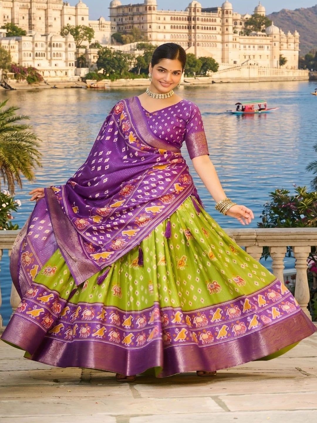 Anouk Women Embellished Ikat Semi-Stitched Lehenga & Unstitched Blouse With Dupatta thumbnail 5