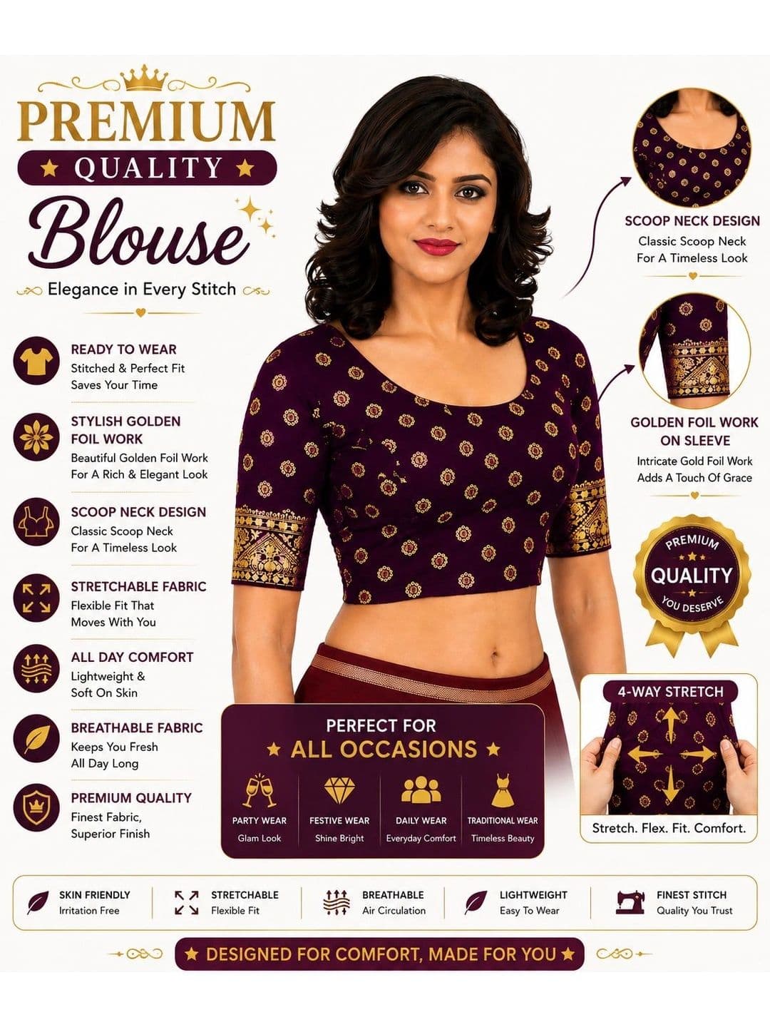 SmartQueen Woven Design Zari Saree Blouse thumbnail 4