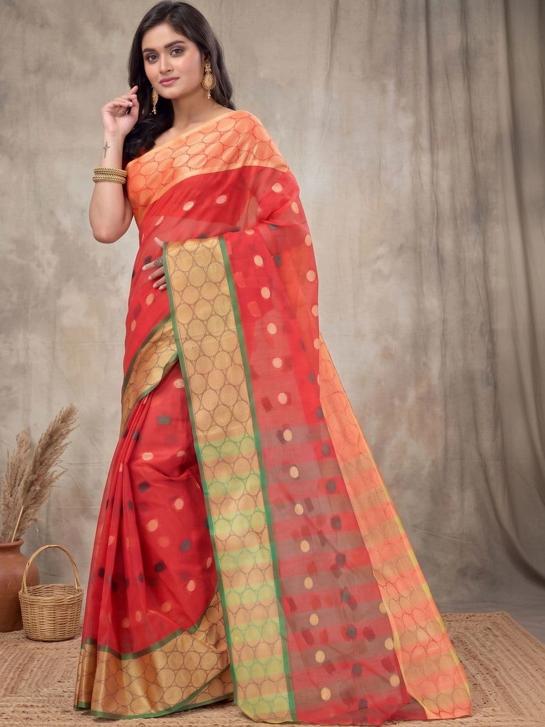 GitAsit Woven Design Zari Pure Cotton Handloom Taant Saree thumbnail 3