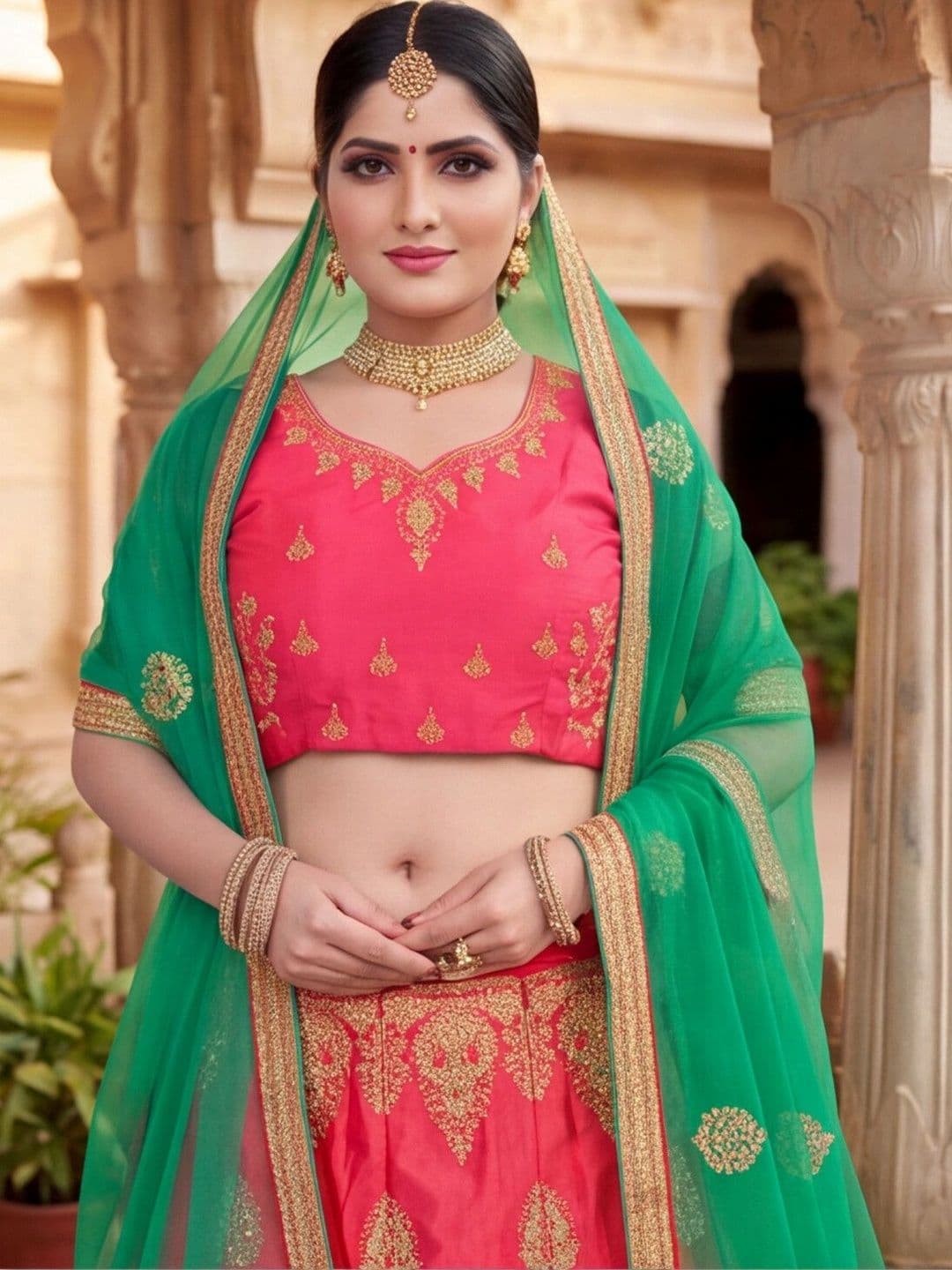 Mitera Embroidered Thread Work Semi-Stitched Lehenga & Unstitched Blouse With Dupatta thumbnail 5