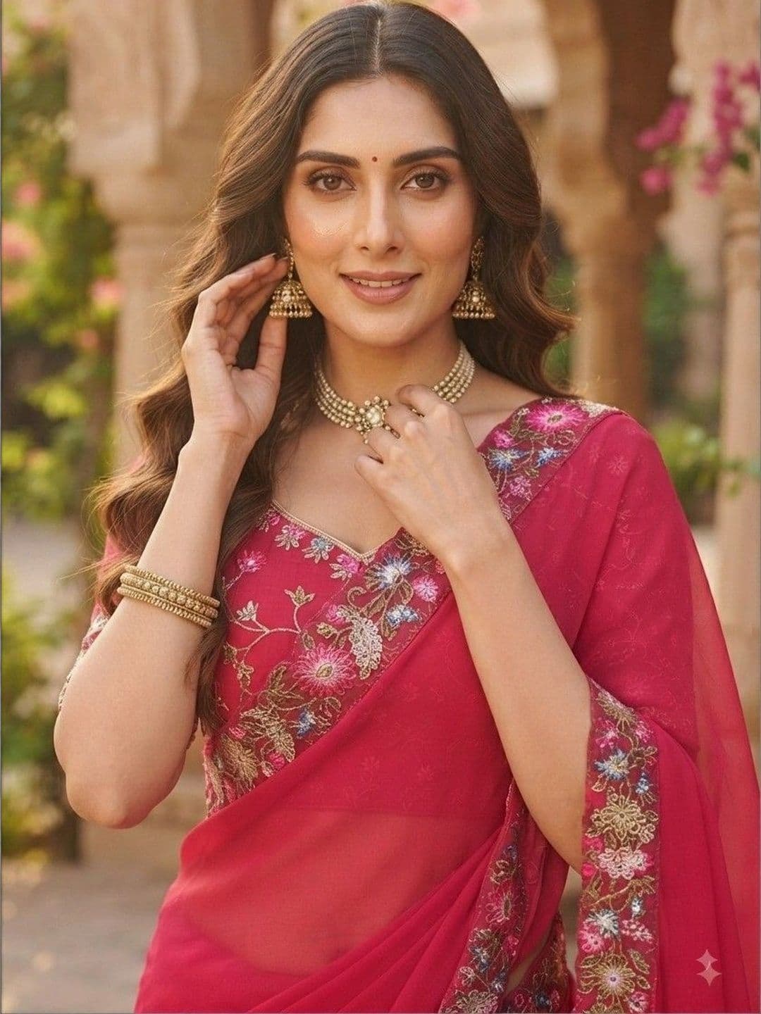 SmileyFashion Floral Embroidered Art Silk Saree thumbnail 3