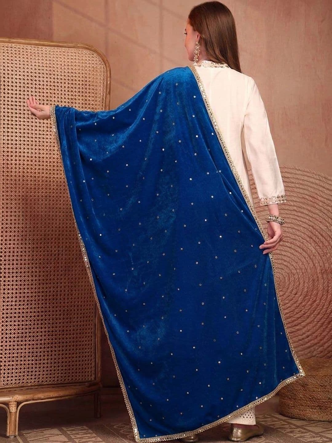 Clora Creation Women Velvet Mirror Work Dupatta thumbnail 3