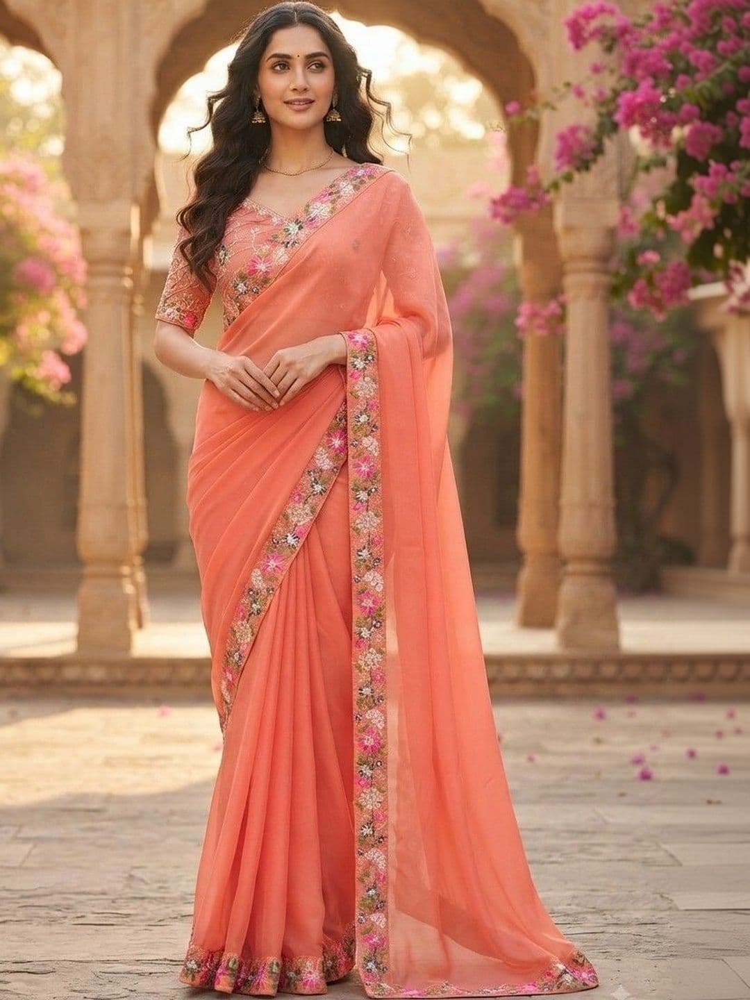 SmileyFashion Floral Embroidered Art Silk Saree thumbnail 5
