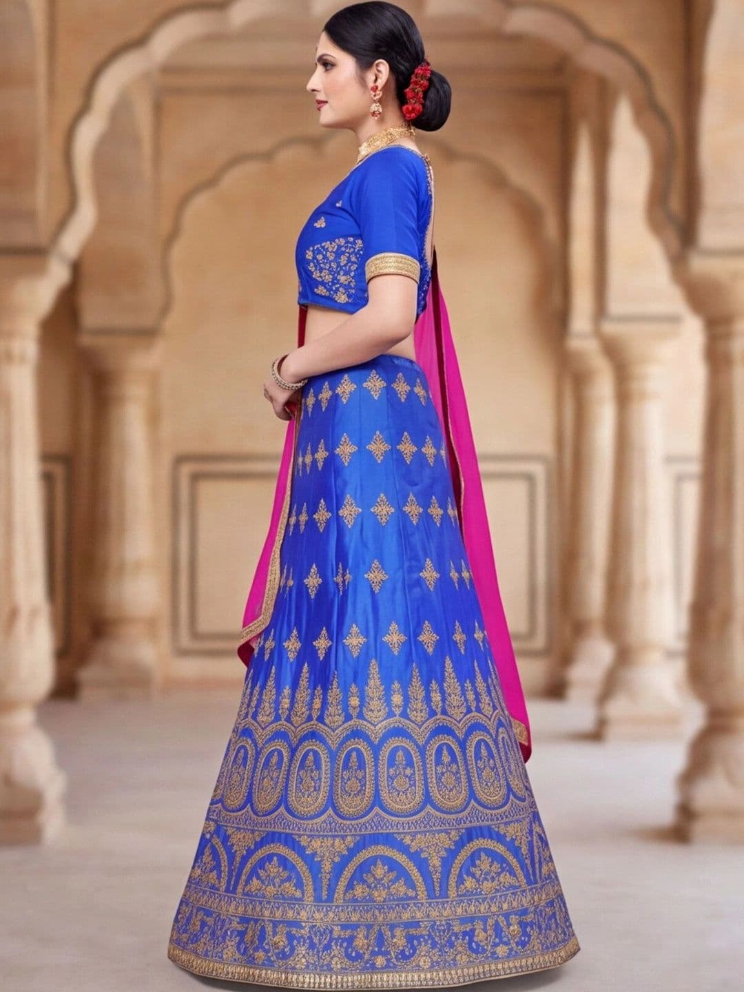 Mitera Women Embroidered Semi-Stitched Lehenga & Unstitched Blouse With Dupatta thumbnail 6