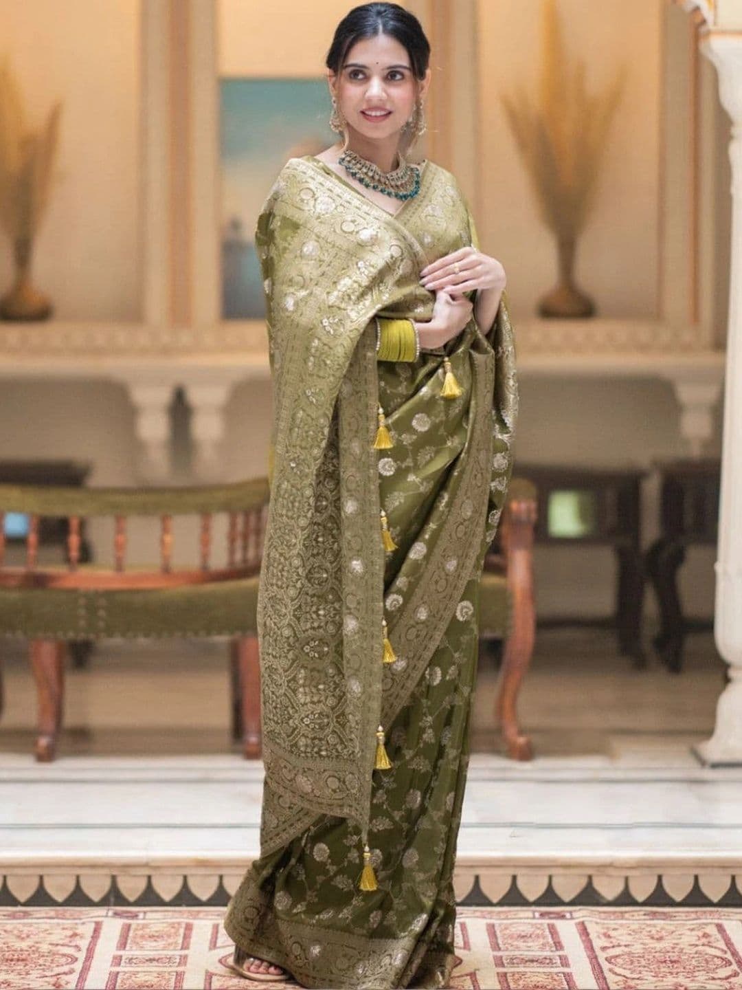 revika Woven Design Zari Art Silk Designer Kanjeevaram Saree thumbnail 3