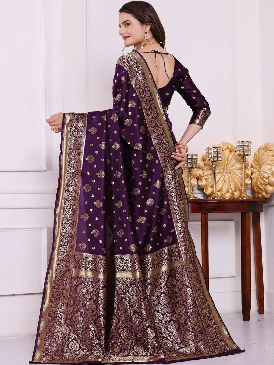 revika Woven Design Zari Art Silk Designer Kanjeevaram Saree thumbnail 4