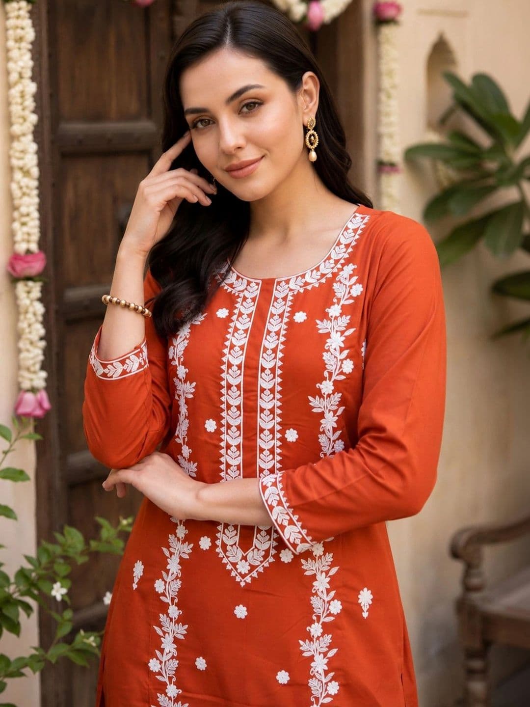Indo Era Women Ethnic Motifs Embroidered Regular Thread Work Kurta with Trousers thumbnail 3