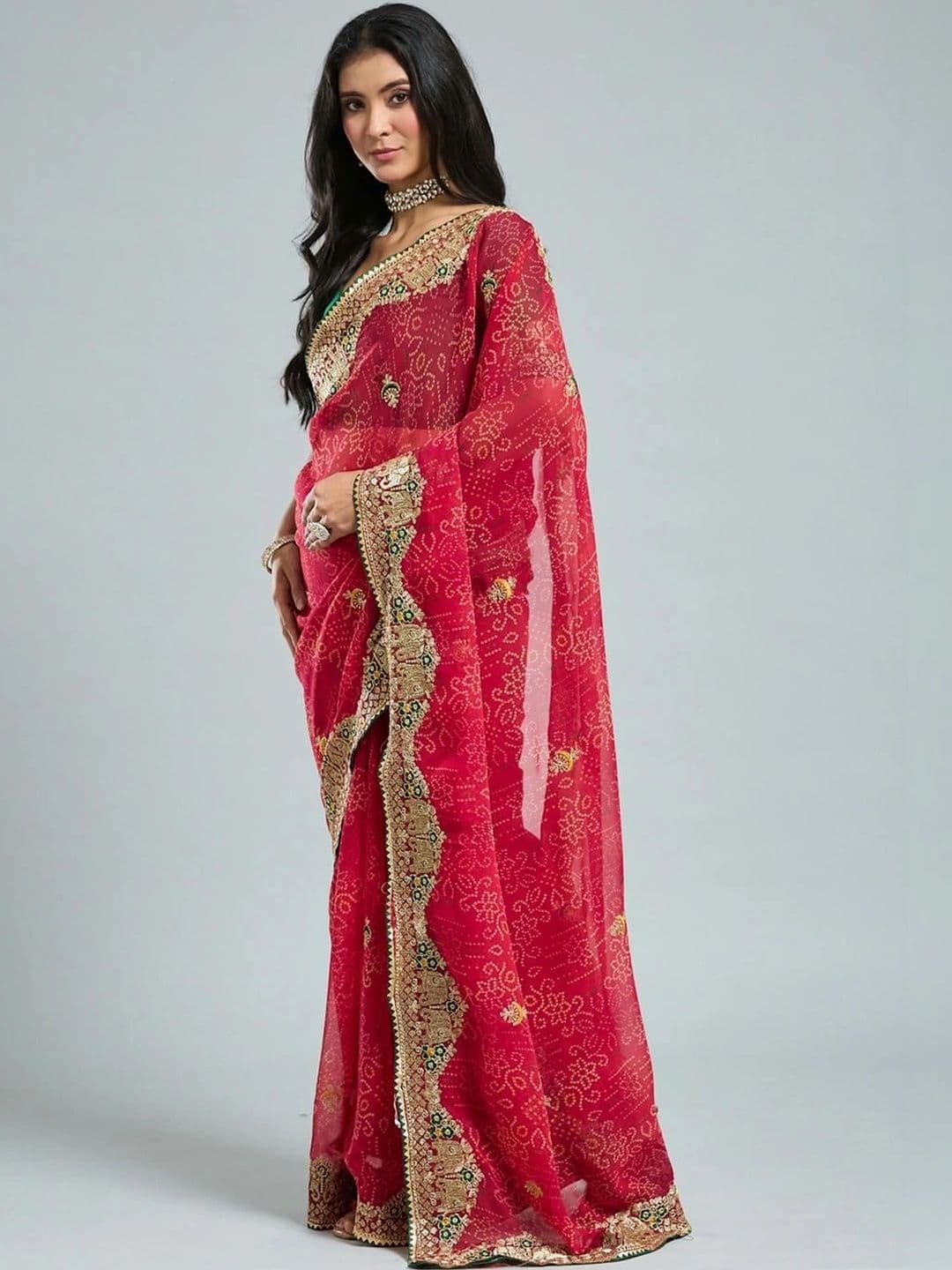 SAMANTHA Women Bandhani Embroidered Poly Georgette Saree thumbnail 4