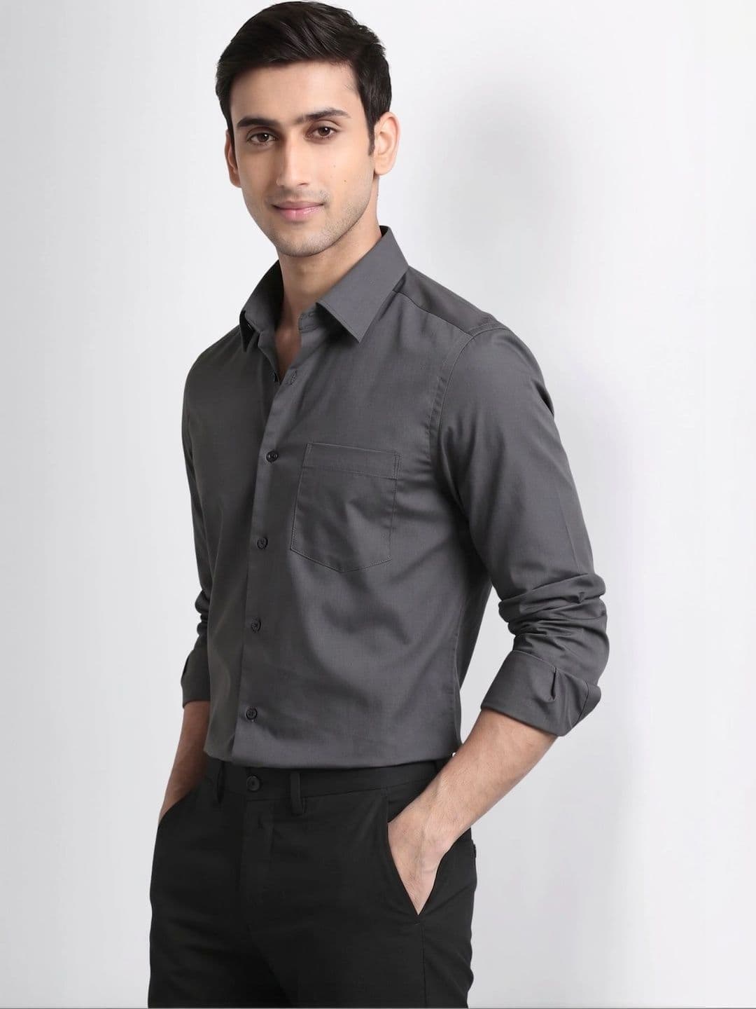 URBANICE Men Premium Slim Fit Solid Spread Collar Cotton Casual Shirt thumbnail 2
