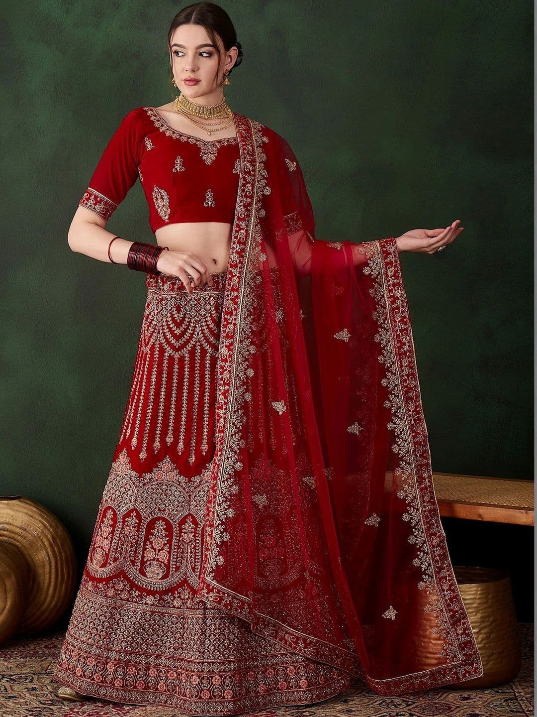 Mitera Embroidered Semi-Stitched Lehenga & Unstitched Blouse With Dupatta - view 1