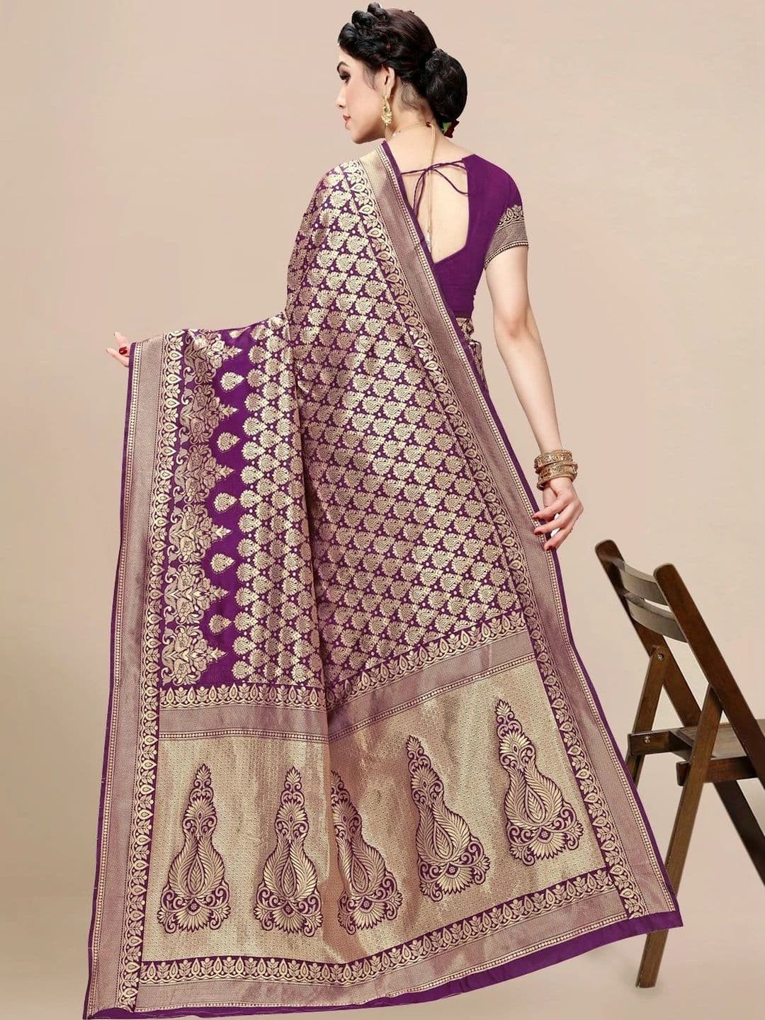 Sangria Woven Design Zari Silk Blend Designer Banarasi Saree thumbnail 2