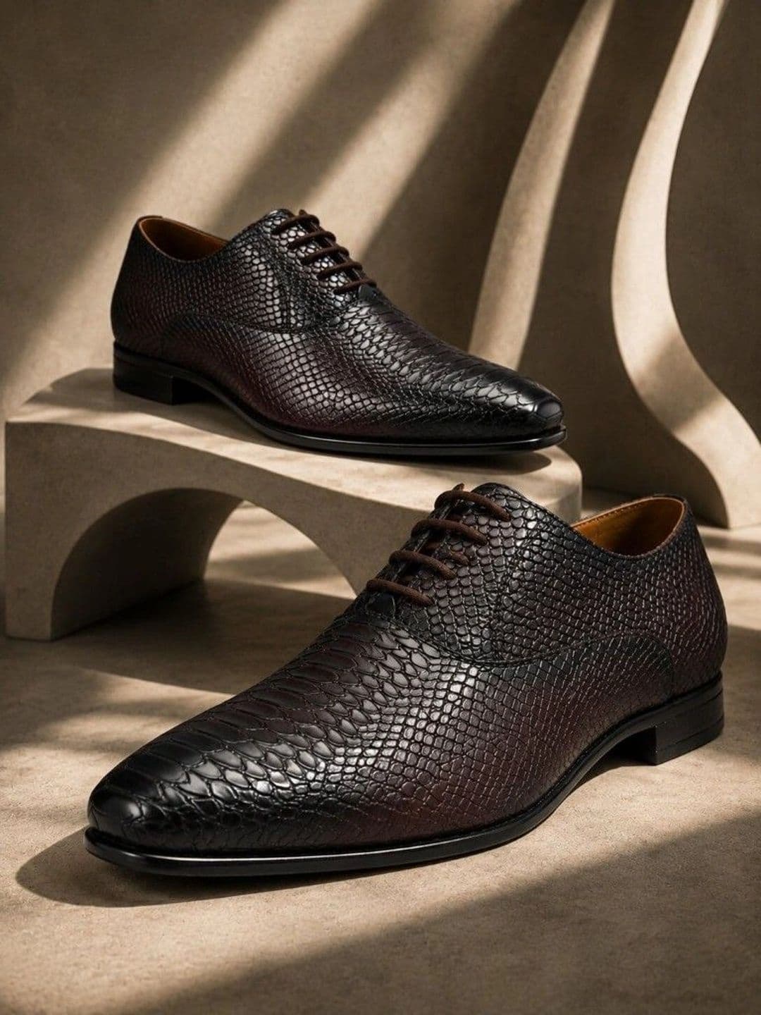 House of Pataudi Men Textured Synthetic Leather Pointed Toe Lace-Ups Oxfords Formal Shoes - view 1
