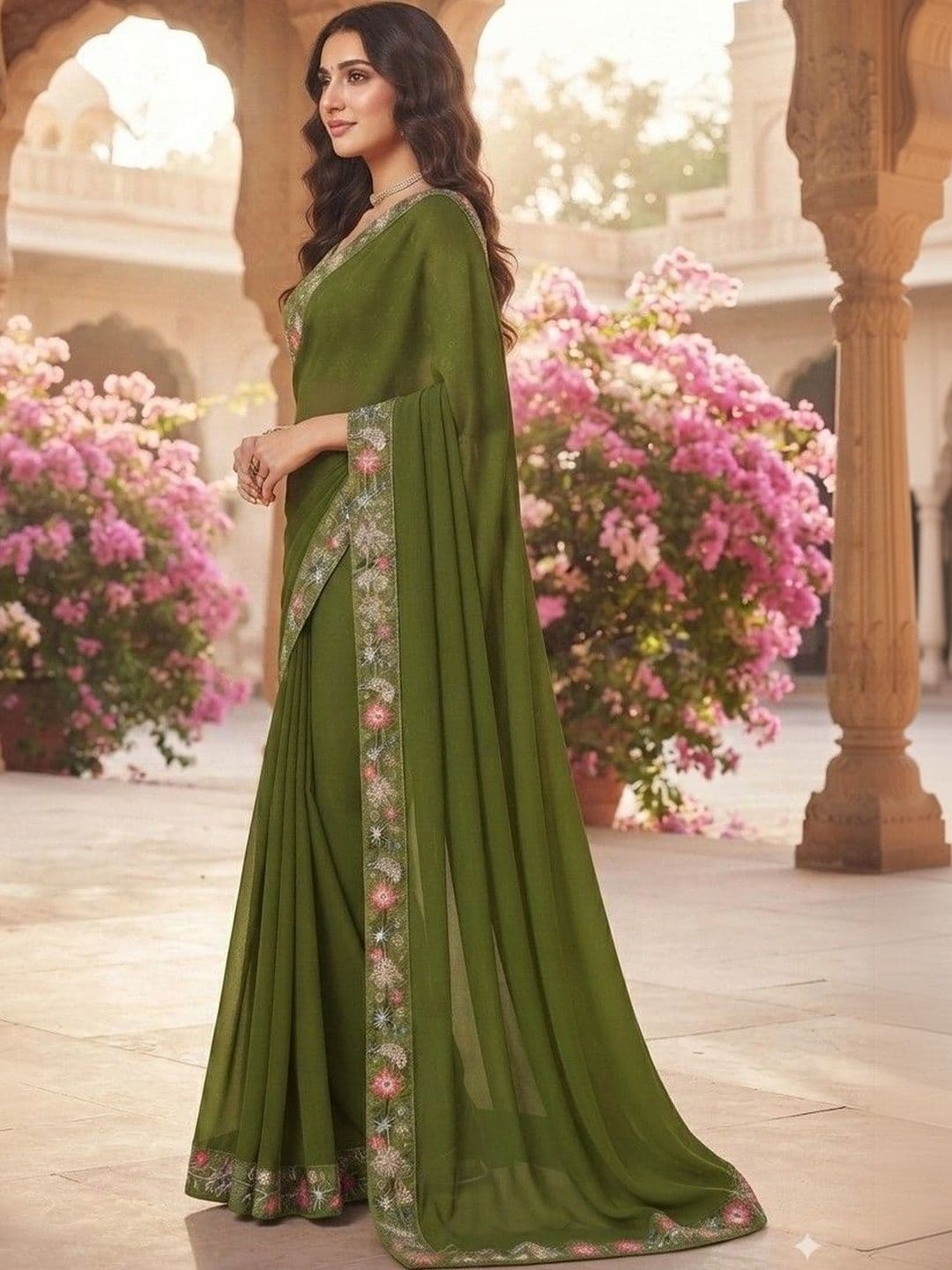 SmileyFashion Floral Embroidered Art Silk Saree thumbnail 2