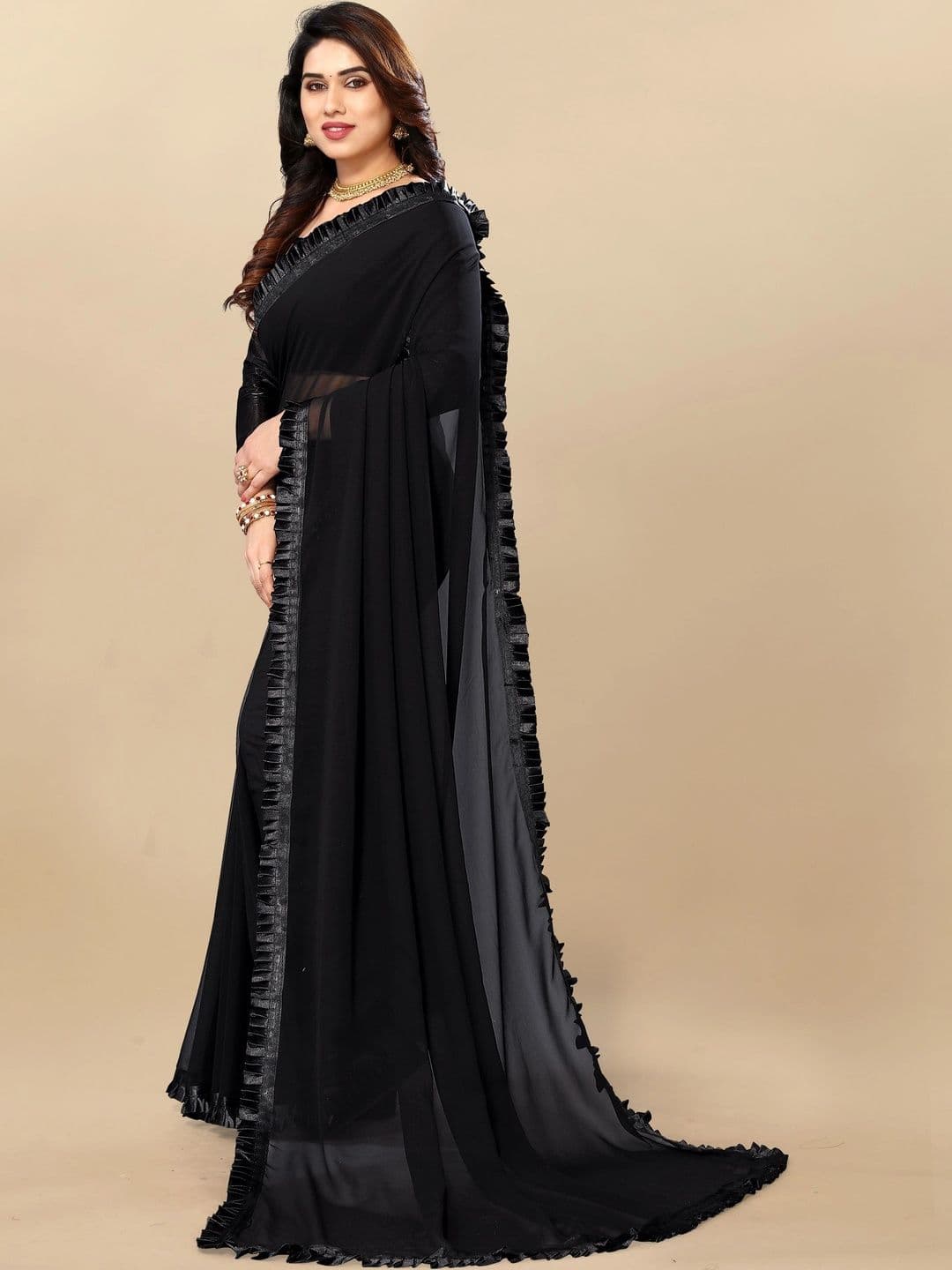 Sangria Poly Georgette Maheshwari Saree thumbnail 3