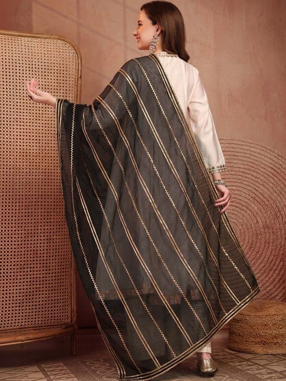 Clora Creation Striped Organza Dupatta with Gotta Patti thumbnail 2