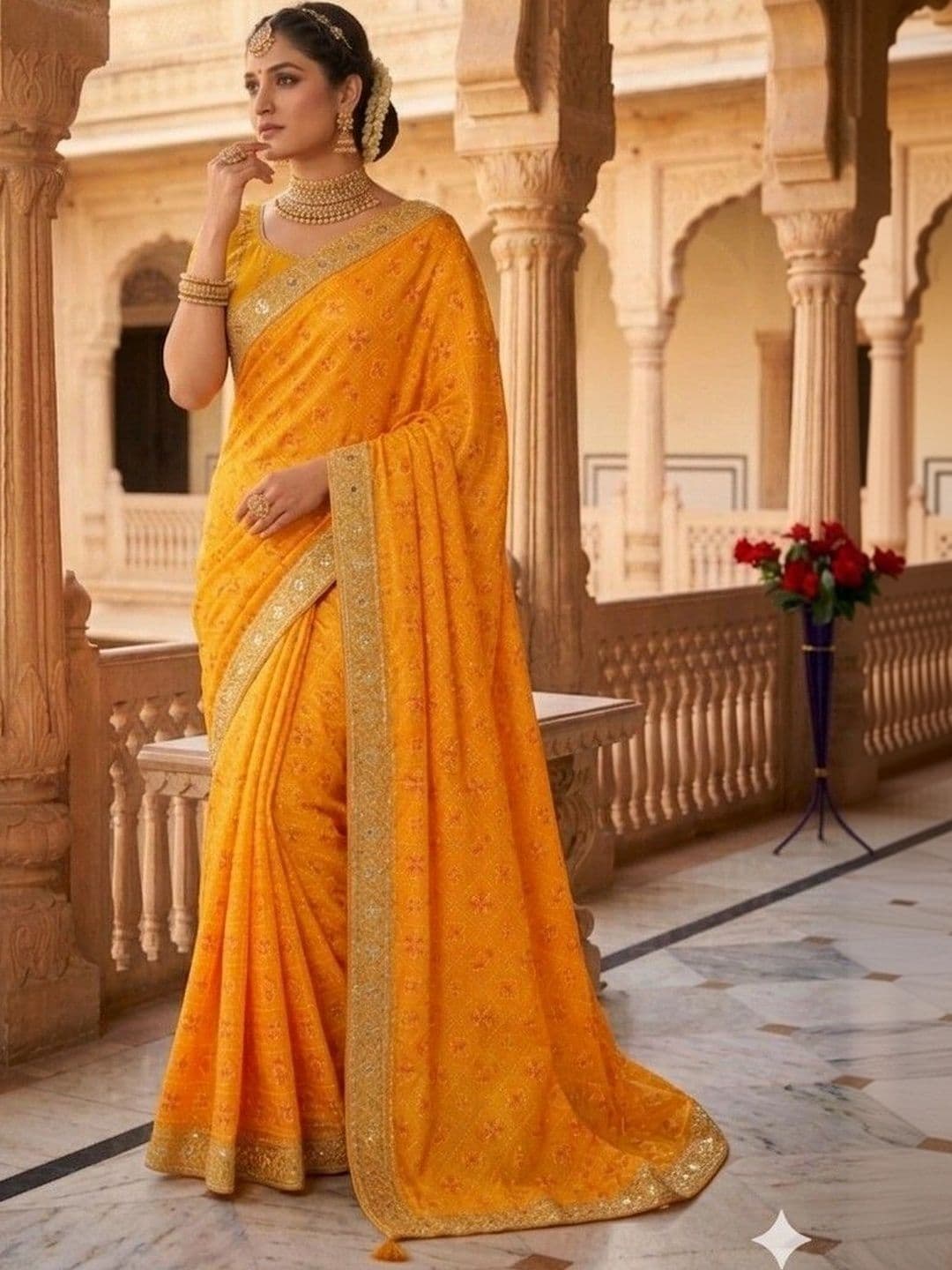 SmileyFashion Bandhani Embroidered Art Silk Designer Bandhani Saree thumbnail 3