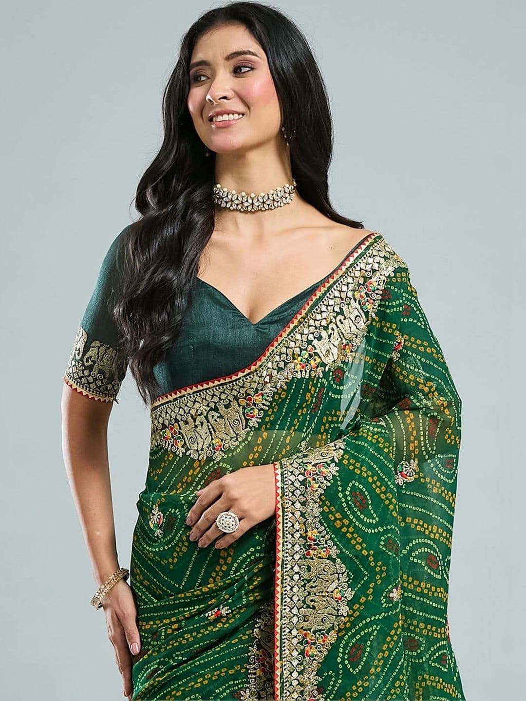 SAMANTHA Bandhani Embroidered Poly Georgette Bandhani Saree thumbnail 3