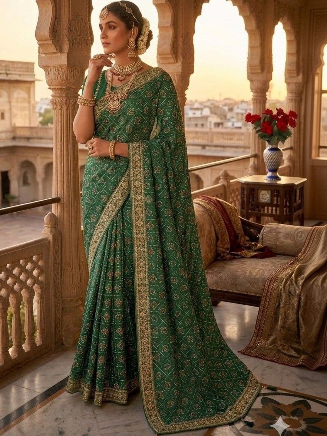 SmileyFashion Bandhani Embroidered Art Silk Designer Bandhani Saree - view 1