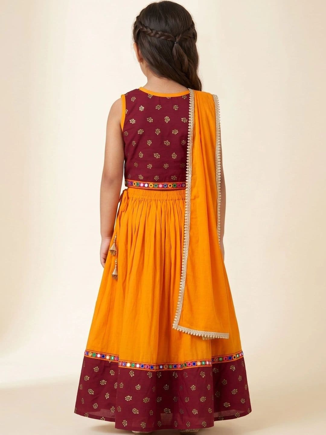 Desi Soota Girls Embellished Mirror Work Ready to Wear Lehenga & Blouse With Dupatta thumbnail 2