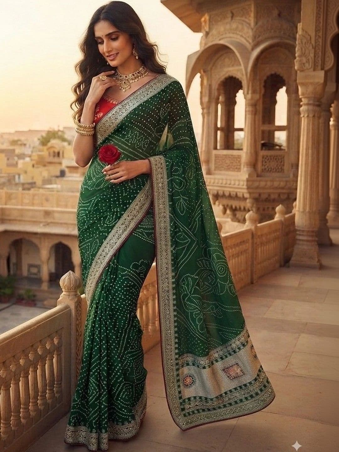 SmileyFashion Bandhani Embroidered Art Silk Designer Saree - view 1